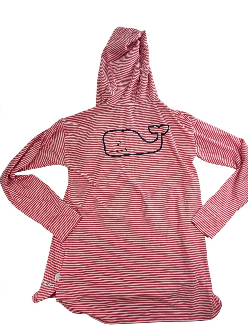 Vineyard Vines Shirt Womens M Edgartown Hoodie Red White Stripe Whale Pocket